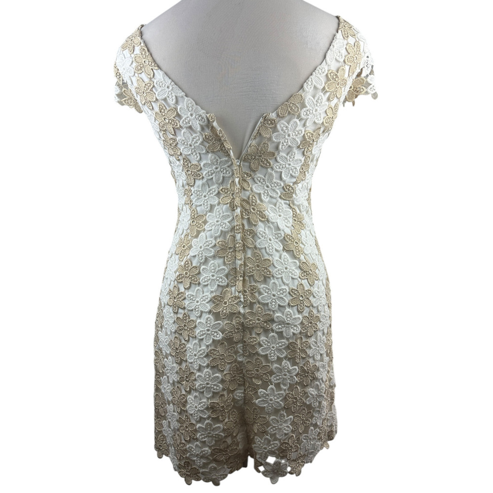 Lilly Pulitzer White Gold Floral Barbara Dress Lace Crochet Shift Womens Size 10 - Picture 11 of 16